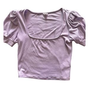 Garage, Size S, Lavender Ribbed Square Neck crop top, puff sleeve